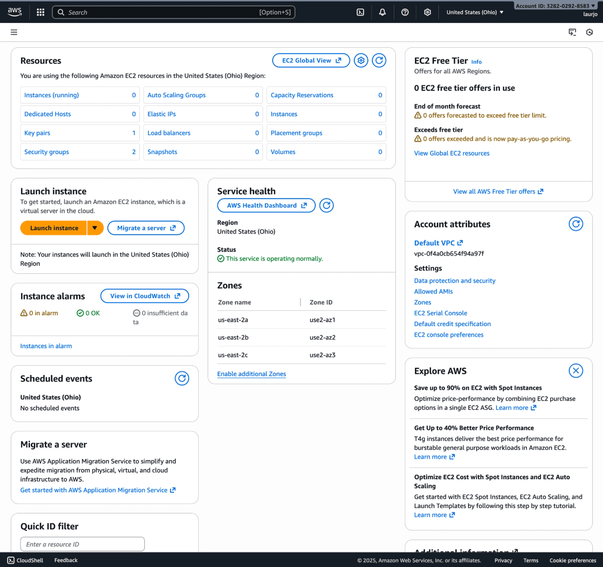 Current AWS EC2 dashboard interface