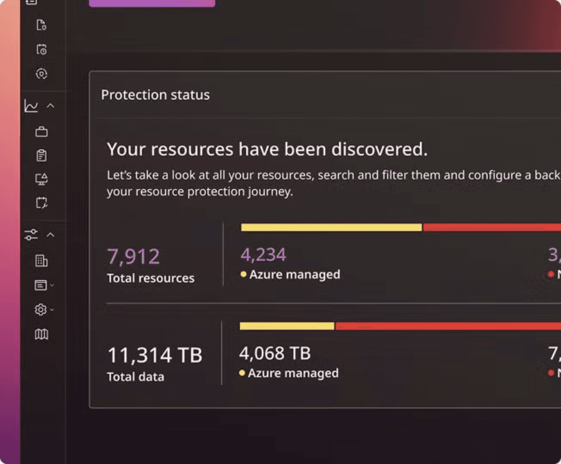 Previous Commvault protection status screenshot showing discovered resources and protection status metrics.